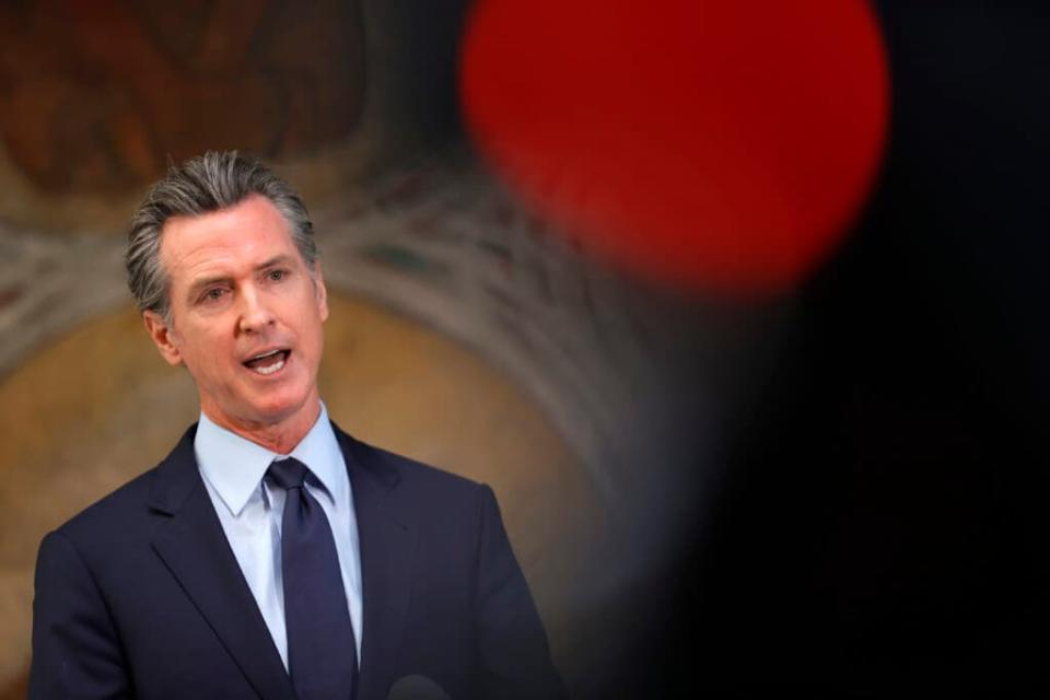 California Gov. Gavin Newsom speaks during a press conference at The Unity Council on May 10, 2021 in Oakland, California. (Photo by Justin Sullivan/Getty Images)