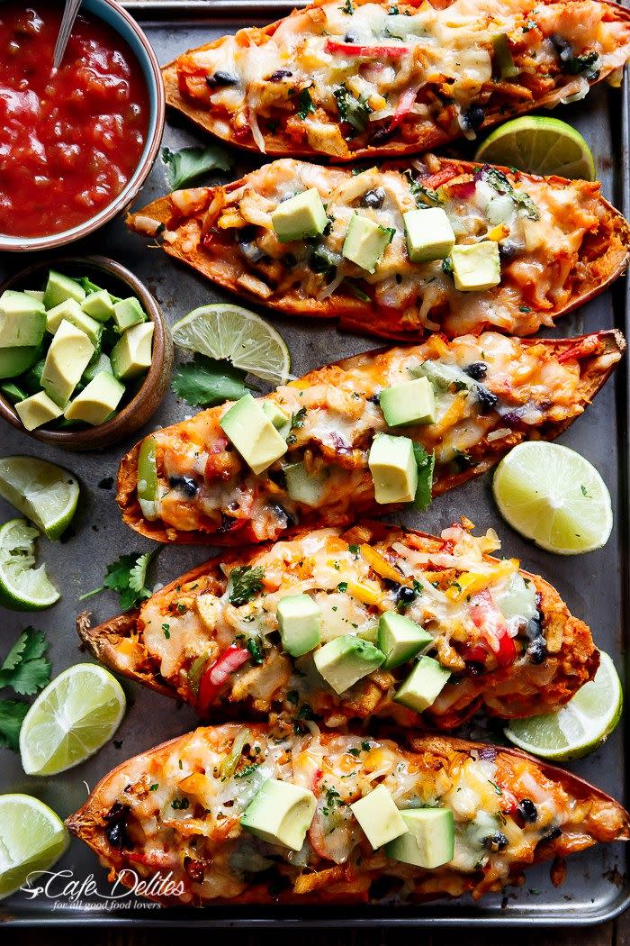 Twice-Baked Chicken Fajita Sweet Potatoes