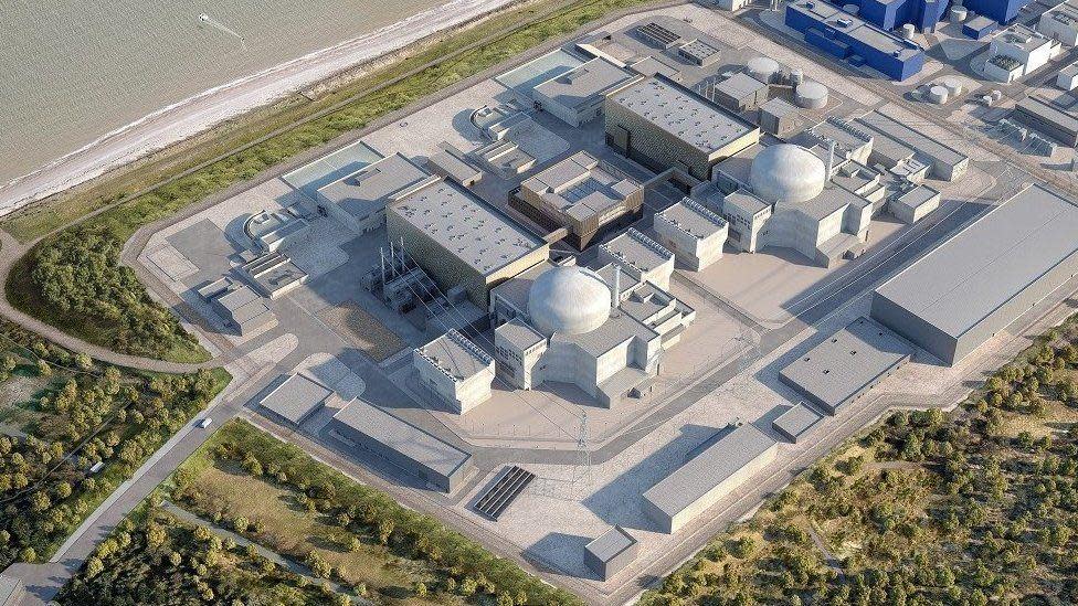 A drawing of the proposed Sizewell C nuclear reactor and plant