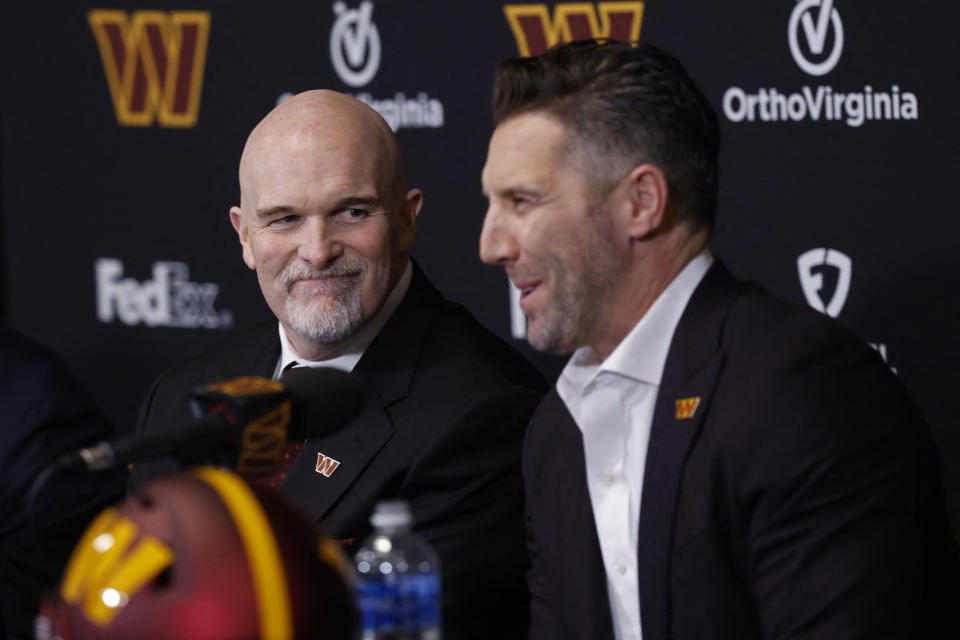 New head coach Dan Quinn (left) and general manager Adam Peters are tasked with revitalizing the Washington Commanders. (Geoff Burke-USA TODAY Sports)