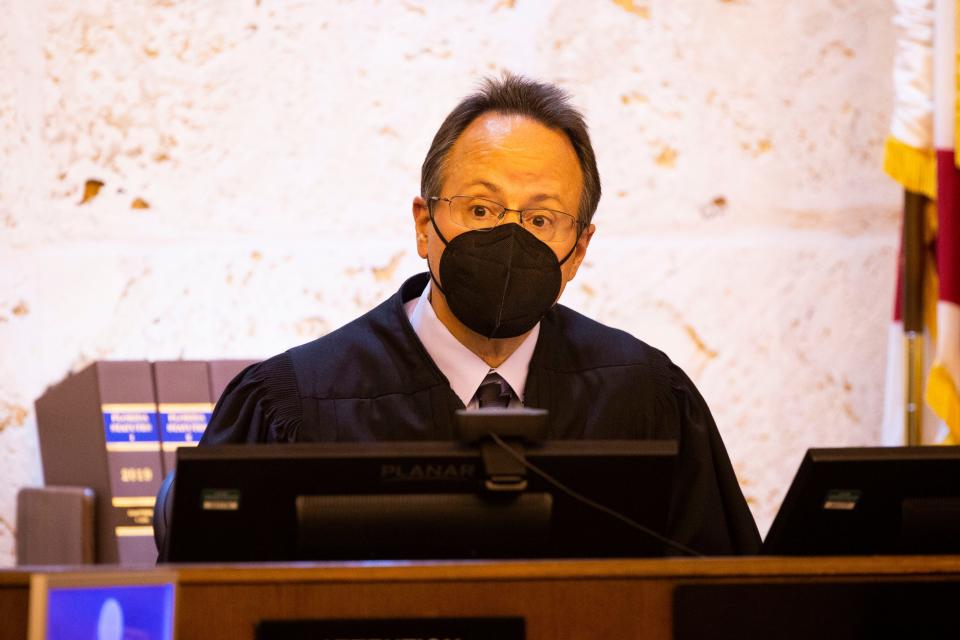 Judge Ramiro Mañalich speaks in the courtroom during the Michael Zutten trial on Tuesday, Nov. 30, 2021 at Collier County Courthouse in Naples, Fla. Zutten was found guilty of murdering Heather Lee Grimshaw of East Naples by a six member jury.