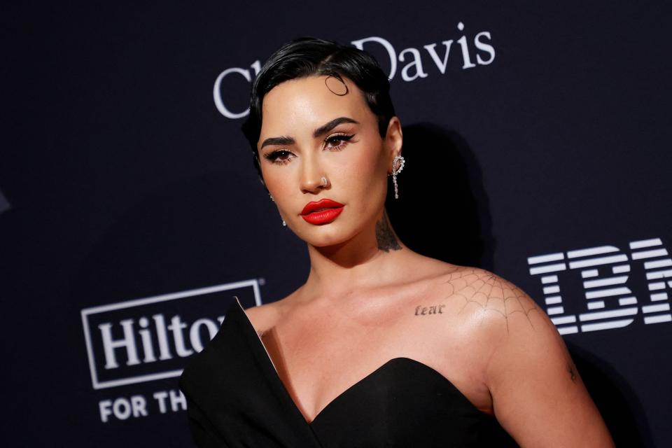 US singer-songwriter Demi Lovato arrives for the Recording Academy and Clive Davis pre-Grammy gala at the Beverly Hilton hotel in Beverly Hills, California on February 4, 2023. (Photo by Michael TRAN / AFP) (Photo by MICHAEL TRAN/AFP via Getty Images) ORIG FILE ID: AFP_338J8YG.jpg