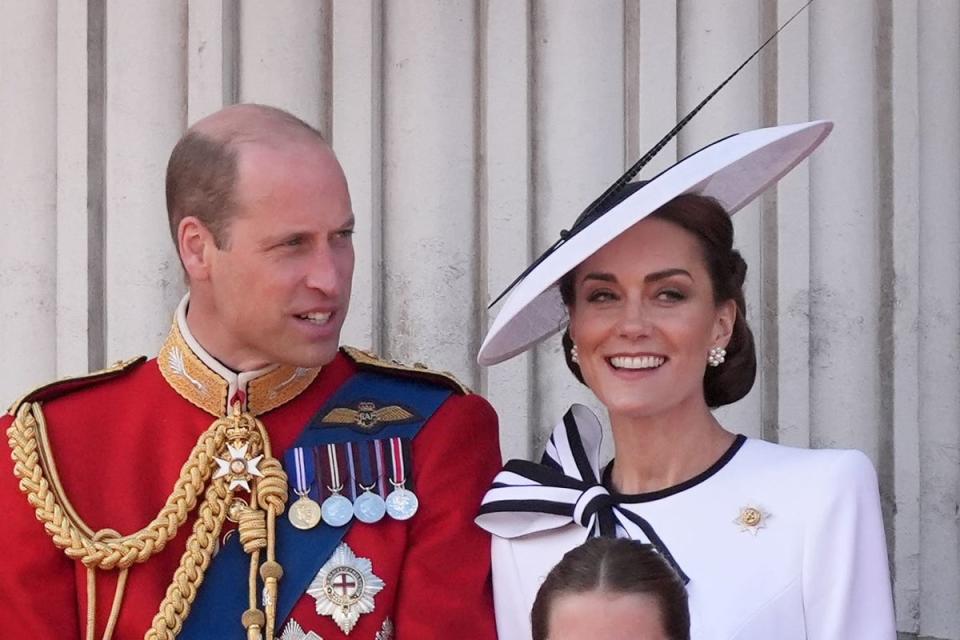 The Prince and Princess of Wales on the balcony of Buckingham Palace, London, to view the flypast following the Trooping the Colour ceremony (PA Wire)