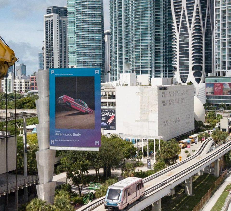 The Pérez Art Museum Miami billboard is live with its digital mix of ads and art promotions in downtown Miami. This photo was taken on Friday, June 21, 2024.