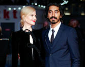 Nicole Kidman poses alongside Dev Patel as they arrive for the gala screening of the film "Lion", during the 60th British Film Institute (BFI) London Film Festival at Leicester Square in London, Britain October 12, 2016. REUTERS/Peter Nicholls