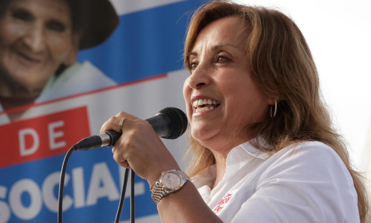 <span>Peru's president, Dina Boluarte, in Lima, Peru, on 22 February.</span><span>Photograph: Luis Iparraguirre/Peru Presidency/Reuters</span>