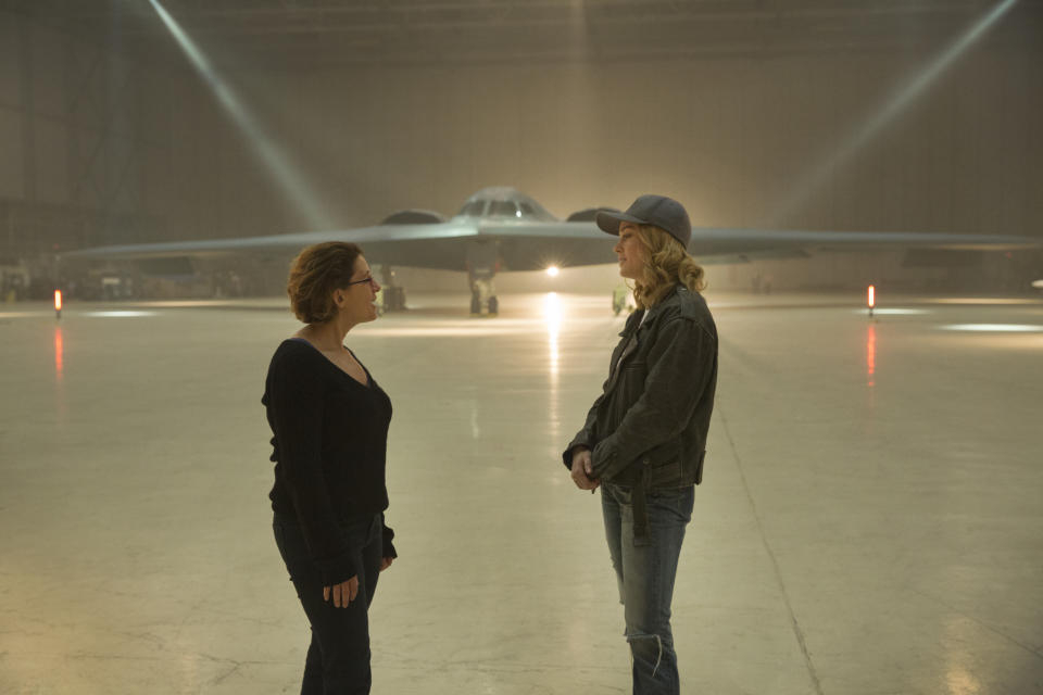 Co-director Anna Boden and Brie Larson on the set of <em>Captain Marvel</em> (Photo: Chuck Zlotnick / Marvel Studios)