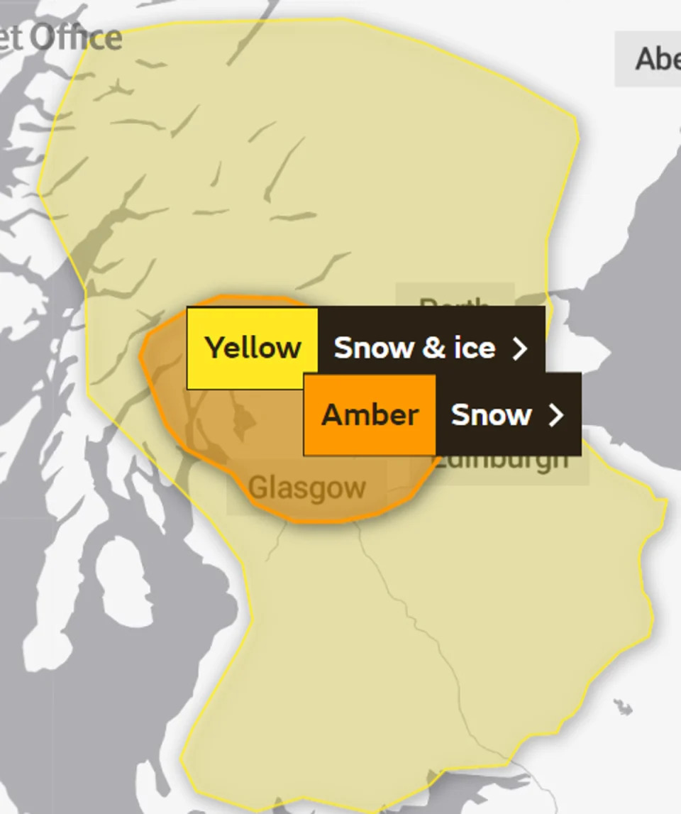 La Met Office actualizó su advertencia meteorológica a ámbar por nieve en partes de Escocia (Met Office)