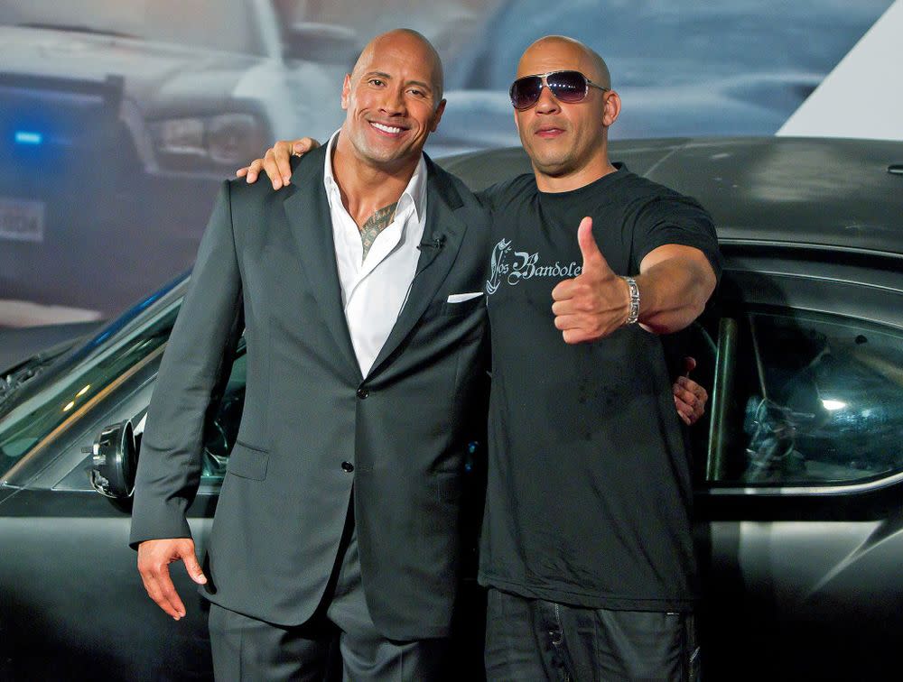 Dwayne “The Rock” Johnson and Vin Diesel at the premiere of “Fast and Furious 5” on April 15, 2011. (Photo: Buda Mendes/LatinContent/Getty Images)