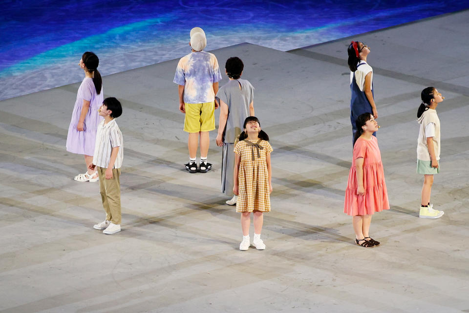 TOKYO, JAPAN - AUGUST 08: Children perform during the Closing Ceremony of the Tokyo 2020 Olympic Games at Olympic Stadium on August 08, 2021 in Tokyo, Japan. (Photo by Steph Chambers/Getty Images)