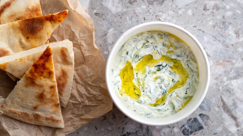 Greek yogurt tzatziki in bowl