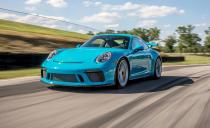 <p>Horsepower: 500; Weight: 3262 lb; Price as tested: $165,120</p><p>As you get comfortable in the GT3, more of your focus can turn to enjoying the speed it generates-and the sounds, the 4.0-liter hammering redline 18 times per lap. What’s a small-block? Ferrari who? You’ll forget every other major performance player when ripping the GT3 up to the Climbing Esses at an average speed of 127.0 mph or at the bottom of Spiral, where it kisses 47.5 mph (an all-time LL record) on its way to a 2:47.0, tying the 2016 GT3 RS on the leaderboard-an intrabrand victory if there ever were one. <a rel="nofollow noopener" href="https://www.caranddriver.com/features/2018-porsche-911-gt3-lightning-lap-2018" target="_blank" data-ylk="slk:READ MORE >>;elm:context_link;itc:0;sec:content-canvas" class="link ">READ MORE >></a></p>