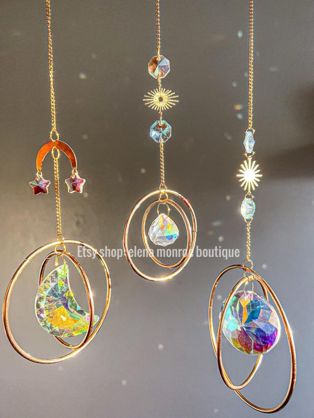 Five point clear glass star ornament or suncatcher with gold string,Uniquely  Yours. Transform your space into a magical place