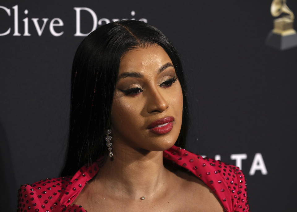 Cardi B arrives at the Pre-Grammy Gala And Salute To Industry Icons at the Beverly Hilton Hotel on Saturday, Jan. 25, 2020, in Beverly Hills, Calif. (Photo by Mark Von Holden/Invision/AP)