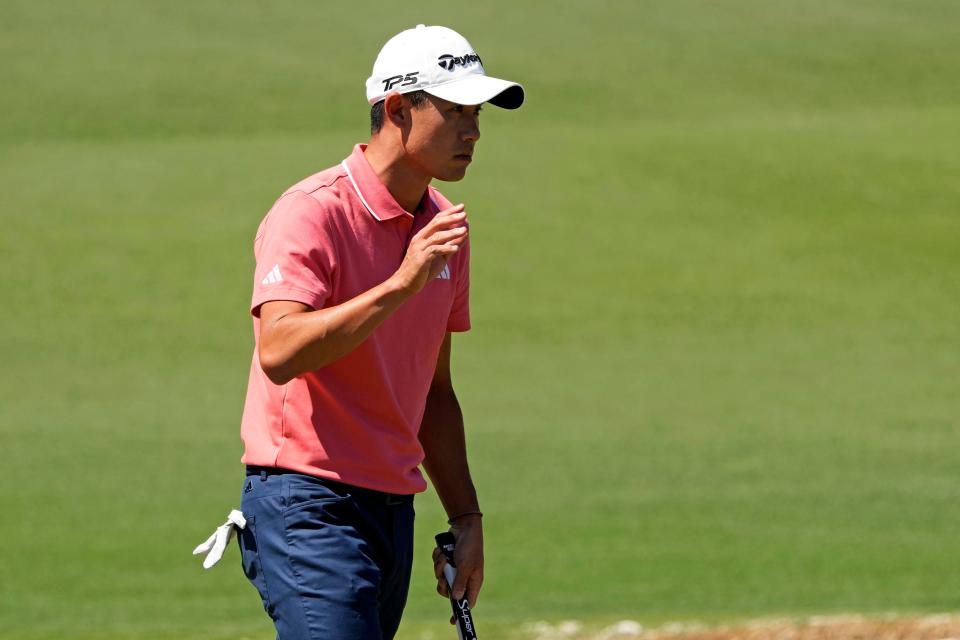 Collin Morikawa made three birdies in a row to open his round and shot 3-under-69 on Saturday. He's in second place at the Masters with one round to play.