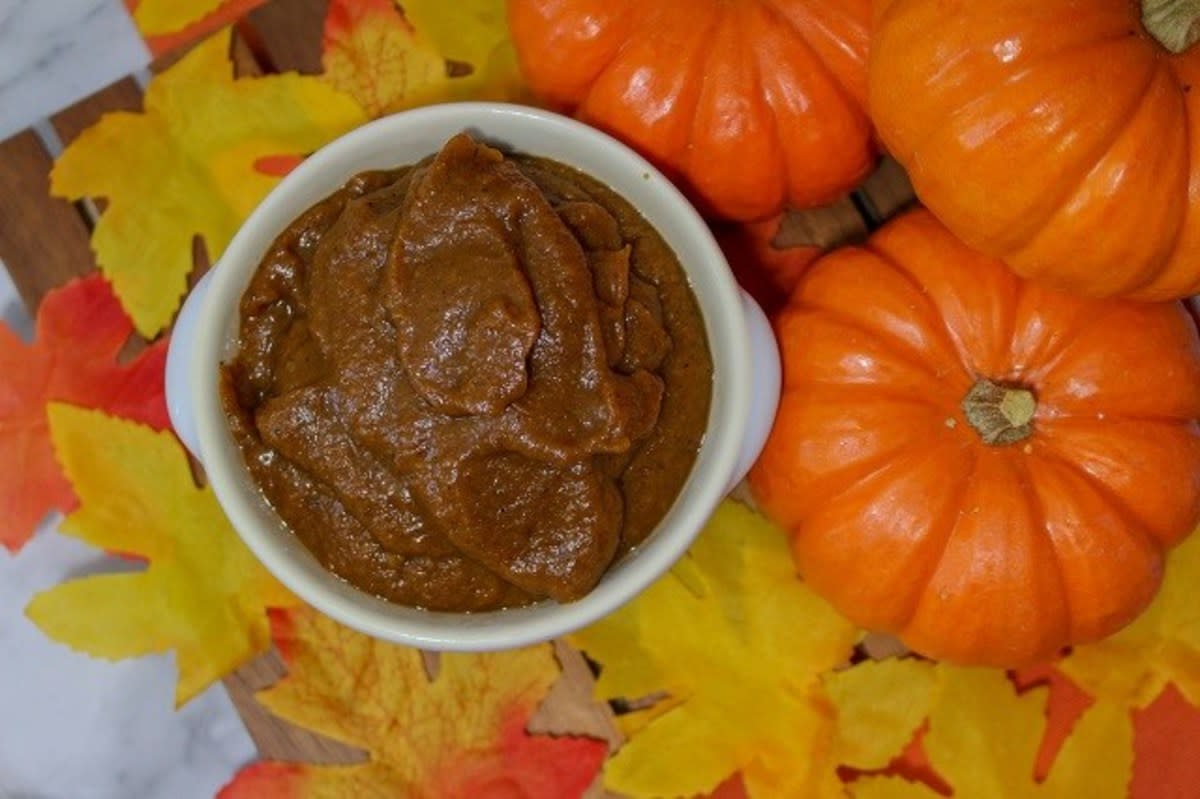 <p>Moore or Less Cooking</p><p>So easy to make in the slow cooker, just dump all of the ingredients in, set it and you have delicious pumpkin butter. Great on toast, bagels and ice cream.</p><p><strong>Get the recipe: </strong><a href="https://mooreorlesscooking.com/2018/10/slow-cooker-pumpkin-butter/" rel="nofollow noopener" target="_blank" data-ylk="slk:Slow Cooker Pumpkin Butter;elm:context_link;itc:0;sec:content-canvas" class="link rapid-noclick-resp"><strong>Slow Cooker Pumpkin Butter</strong></a></p>