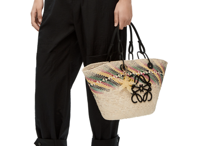 Loewe Small Rainbow Anagram Basket In Iraca Palm And Calfskin in