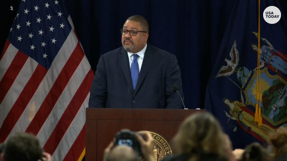 Manhattan District Attorney Alvin Bragg discusses charges filed against former President Donald Trump on Tuesday in New York City.