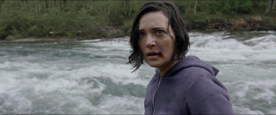 Jules Willcox plays a woman being stalked by a middle-aged psycho on the road and through the woods in the survival thriller "Alone."