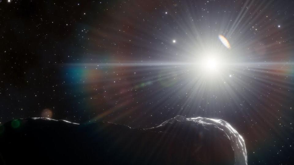 An artist illustration captures an asteroid orbiting closer to the sun than Earth's orbit.