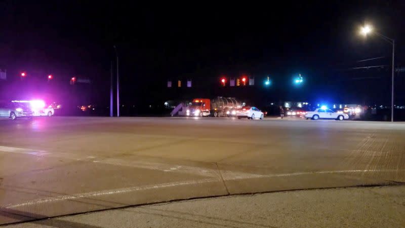 FILE PHOTO: Police is seen at a street following a shooting incident at a FedEx facility in Indianapolis