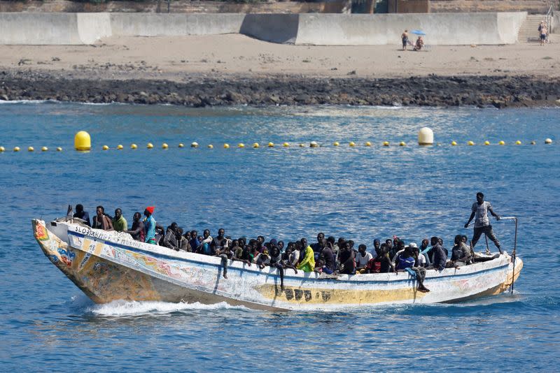 Migrants arrive at the port of Los Cristianos in the south of the island of Tenerife