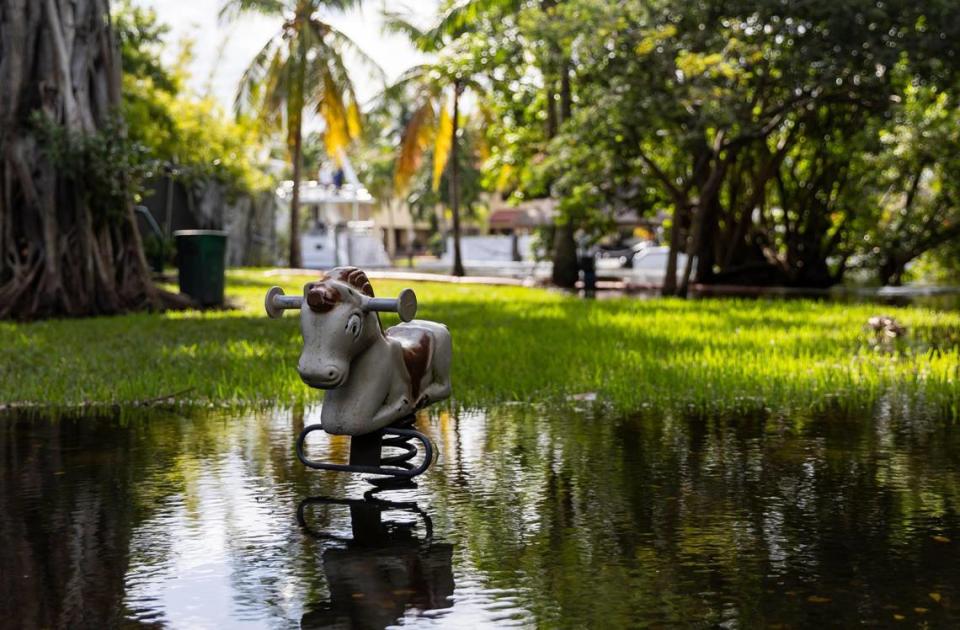 The playground at Little River Pocket Park floods on Monday, Oct. 30, 2023 in Miami, Fla. Monday was the highest king tide of the year for South Florida, flooding streets, driveways and parks. MATIAS J. OCNER/mocner@miamiherald.com
