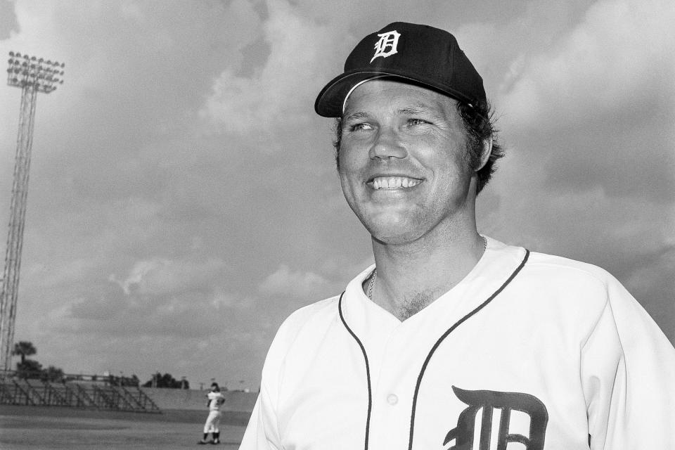 FILE - Detroit Tigers catcher Bill Freehan is shown Feb. 24, 1975. Freehan, an 11-time All-Star catcher with the Detroit Tigers and key player on the 1968 World Series championship team, has died at age 79. “It’s with a heavy heart that all of us with the Detroit Tigers extend our condolences to the friends and family of Bill Freehan,” the team said Thursday, Aug. 19, 2021. (AP Photo/Preston Stroup, File)