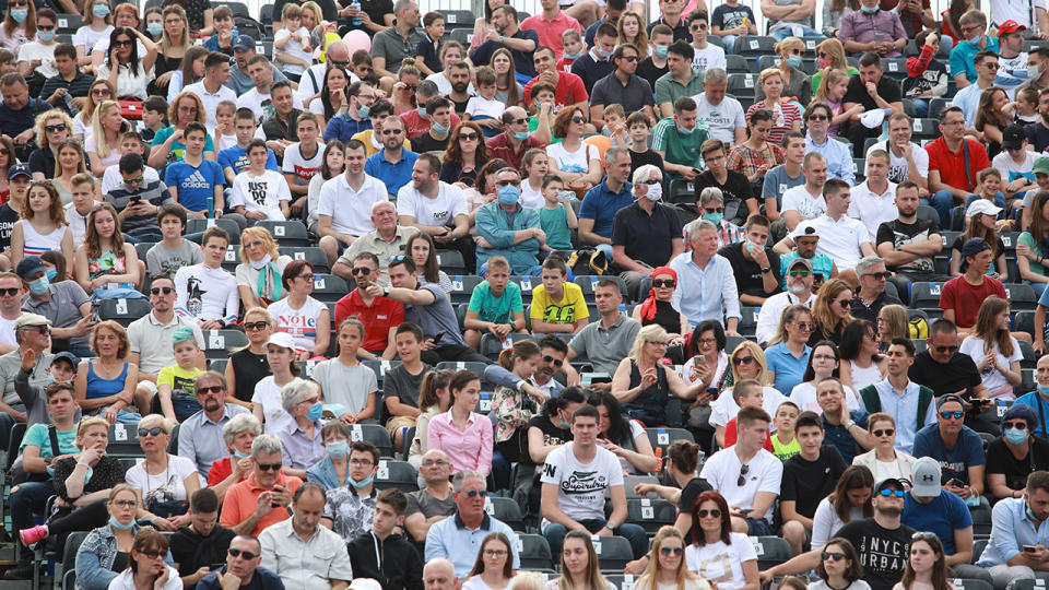 Spectators, pictured here packing the stands at the Adria Tour charity event.