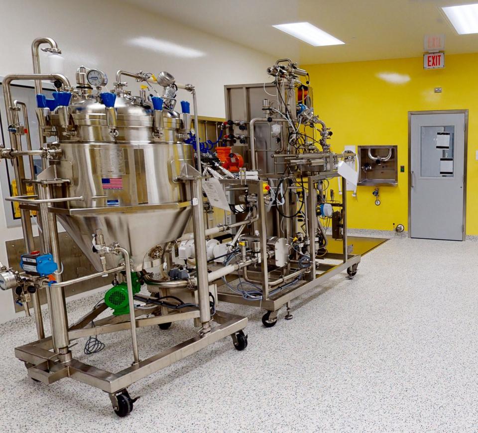 The mRNA suite at Pfizer's Andover, MA facility. This is where the mRNA is manufactured in a cell free system using the DNA template from Chesterfield, MO.