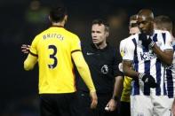 Britain Football Soccer - Watford v West Bromwich Albion - Premier League - Vicarage Road - 4/4/17 Watford's Miguel Britos is sent off by referee Paul Tierney Action Images via Reuters / Andrew Couldridge Livepic