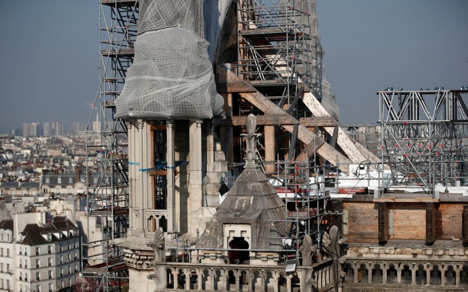 Scaffolding at the reconstruction site at the Notre Dame de Paris Cathedral - Reuters