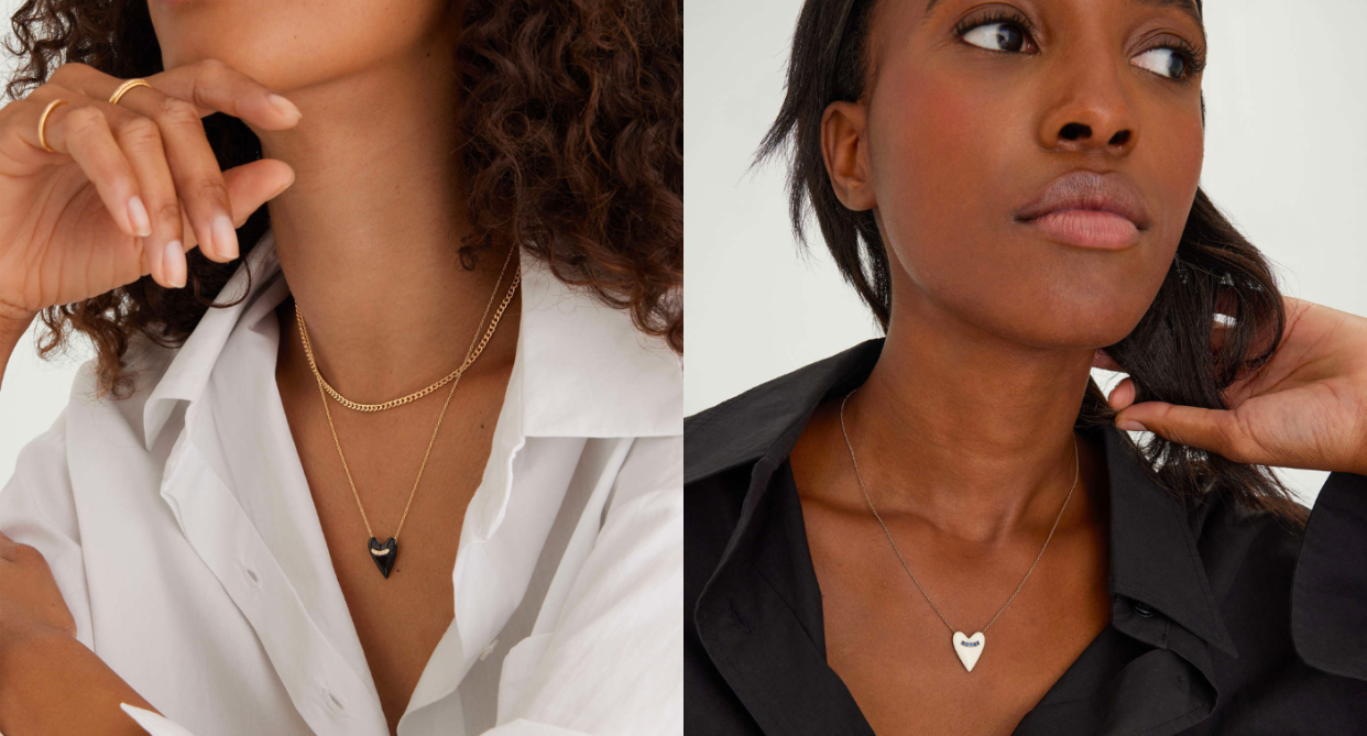 The Heart Enamel Pendant Necklace is included in Mejuri's Black Friday sale. Images via Mejuri.