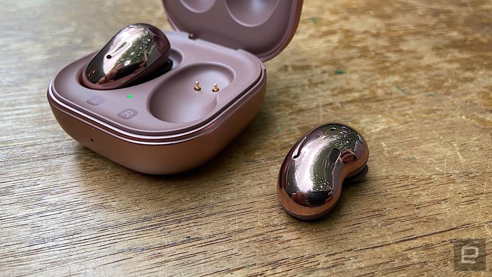 Samsung’s latest true wireless earbuds have a unique “open type” design that will keep you from cramming them in your ears. While that does make them a bit more comfortable, you do have to sacrifice sound quality and the effectiveness of ANC. There are some attractive features here, but the company’s Galaxy Buds+ are the better option at this point. 