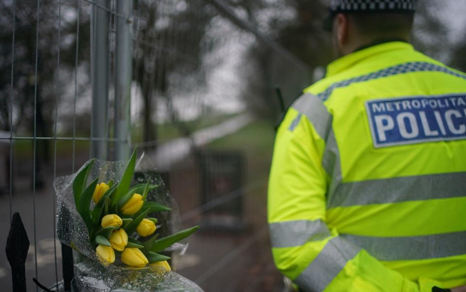 Flowers left on Primrose Hill in tribute of Harry Pitman