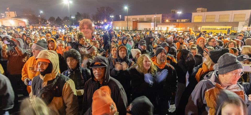 Thousands of Tiger fans filled Lincoln Way to cheer on the football team, cheerleaders and the Tiger Swing Band as they made their way through town to the Massillon Recreation Center.