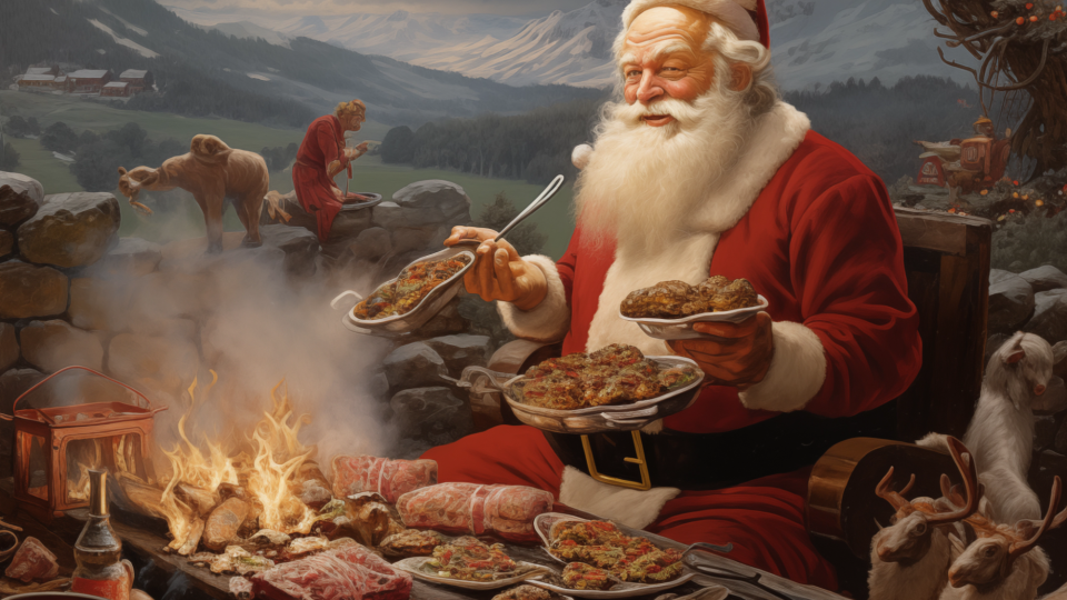 Santa in New Zealand, tucking in for a barbecue