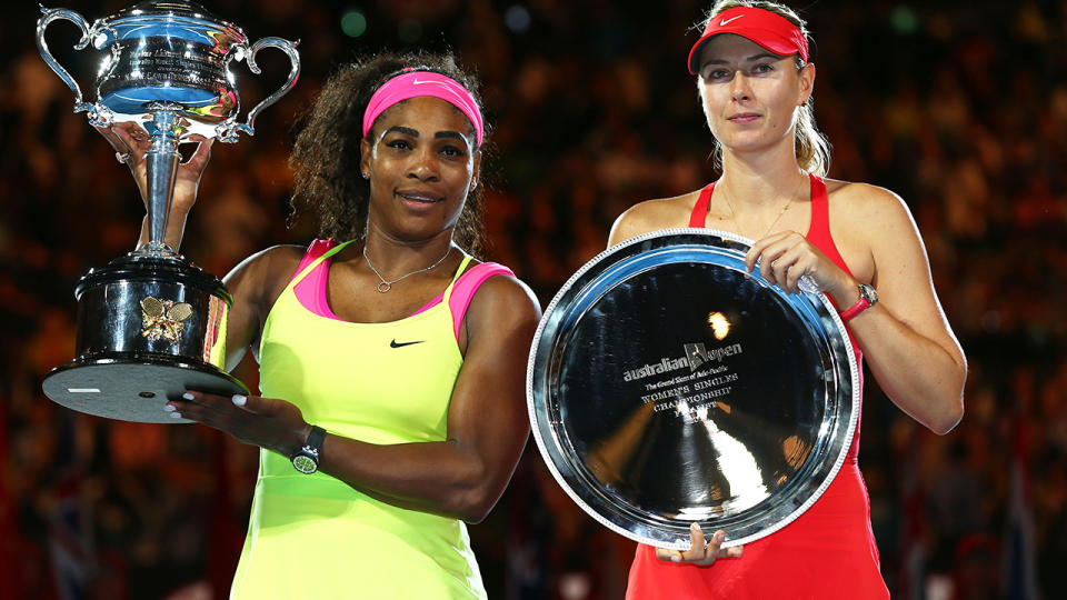 Serena Williams and Maria Sharapova, pictured here after the 2015 Australian Open final.