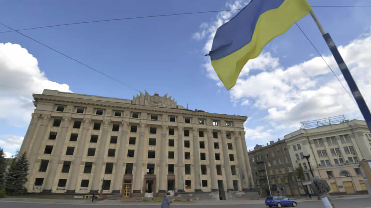 The building of Kharkiv Oblast State Administration on Freedom Square. Stock photo