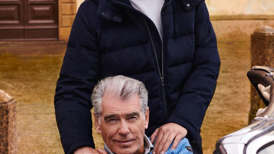 Pierce and Paris Brosnan model for Paul and Shark