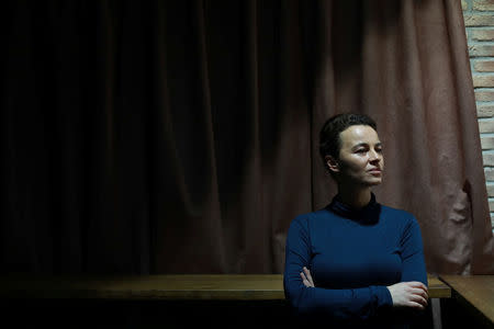 Writer Jelena Bogavac poses for a picture during rehearsal of her play "The Slobodan Show" in Belgrade, Serbia, January 20, 2018. Picture taken January 20, 2018. REUTERS/Djordje Kojadinovic