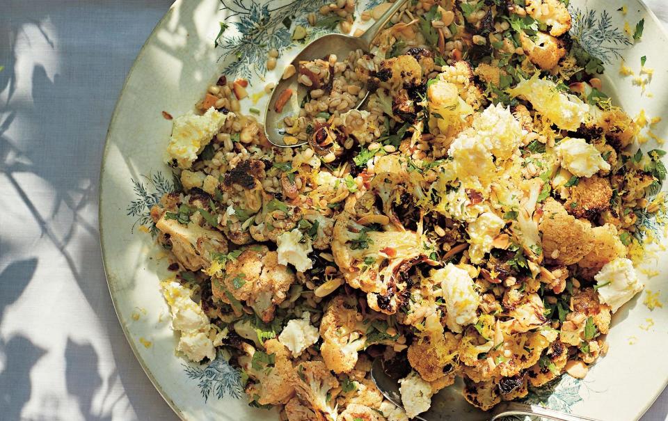 Lemony roast cauliflower with almonds and curd cheese - Laura Edwards