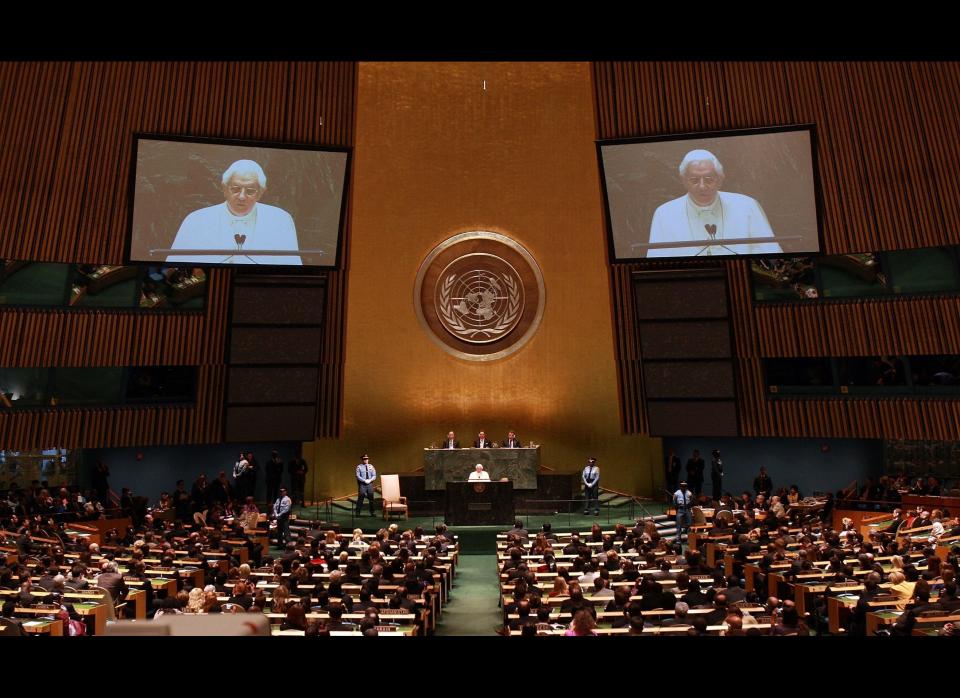 Effective diplomacy and recognition of the Church's influence over more than a billion Catholics worldwide have gained the popes a unique -- and sometimes controversial -- voice in international affairs.    (Photo: Benedict XVI addresses the general assembly at the United Nations in New York, April 2008.)