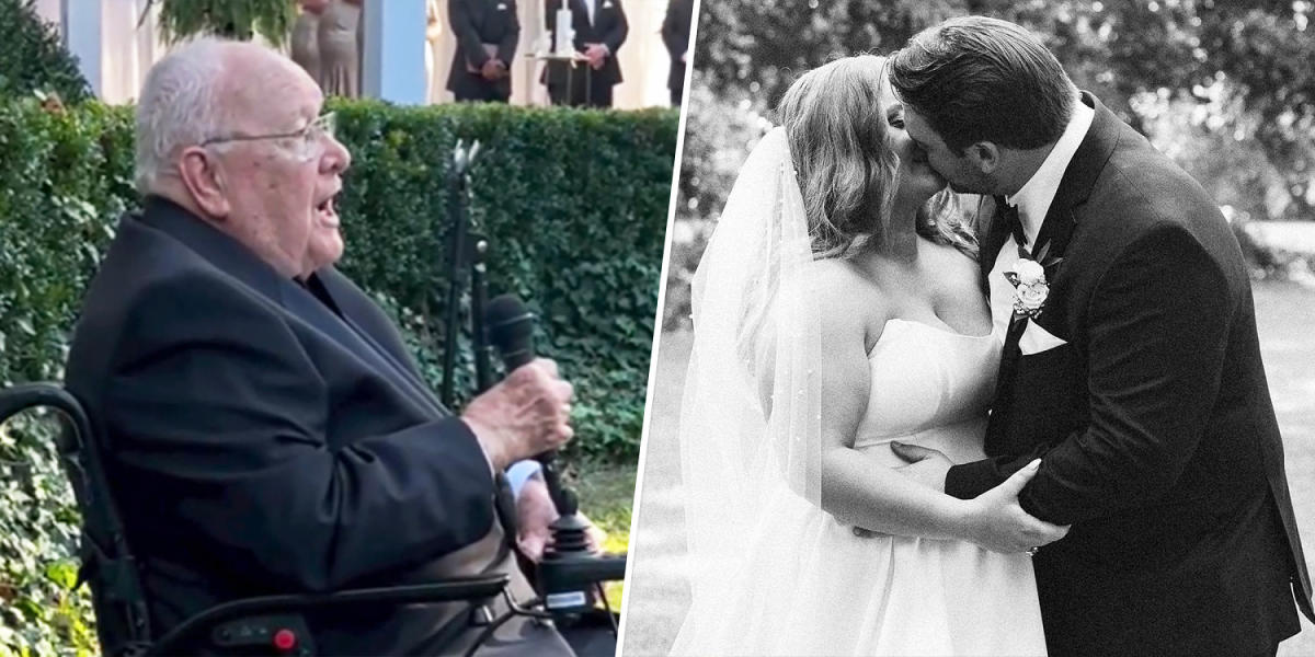 Bride S 90 Year Old Grandpa Sings Her Down The Aisle See The Beautiful