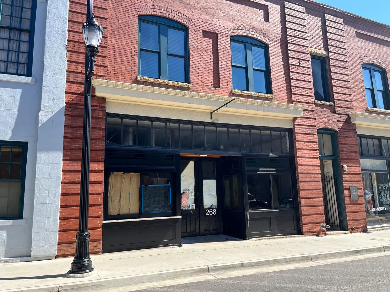 This photo from Monday, Feb. 26, 2024 shows the storefront of Athens Bagel Company in Athens, Ga. The downtown restaurant will be reopening in 2024 after three years of extensive repairs.