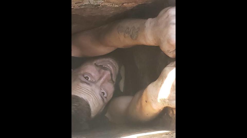 Cody Methanial Sargent, 29, got stuck trying to escape police through a chimney. Photo from Vanderburgh County Sheriff’s Office.