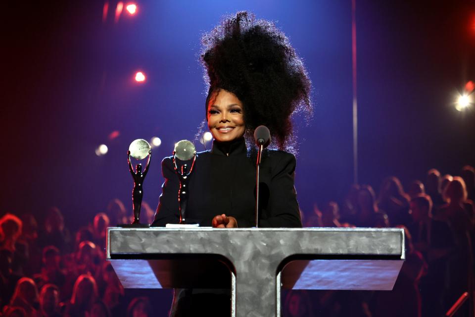 Janet Jackson, who played role of Penny on the sitcom 'Good Times,' speaks onstage during the 37th Annual Rock & Roll Hall of Fame Induction Ceremony at Microsoft Theater on Nov. 05, 2022 in Los Angeles, California.