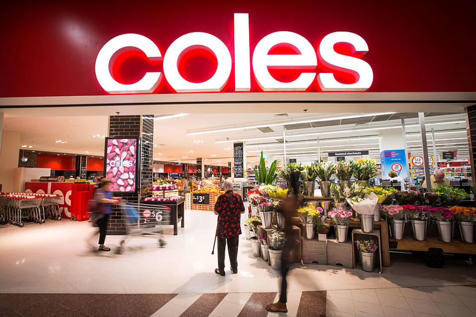 Coles signage is displayed at one of their city outlets in Sydney.