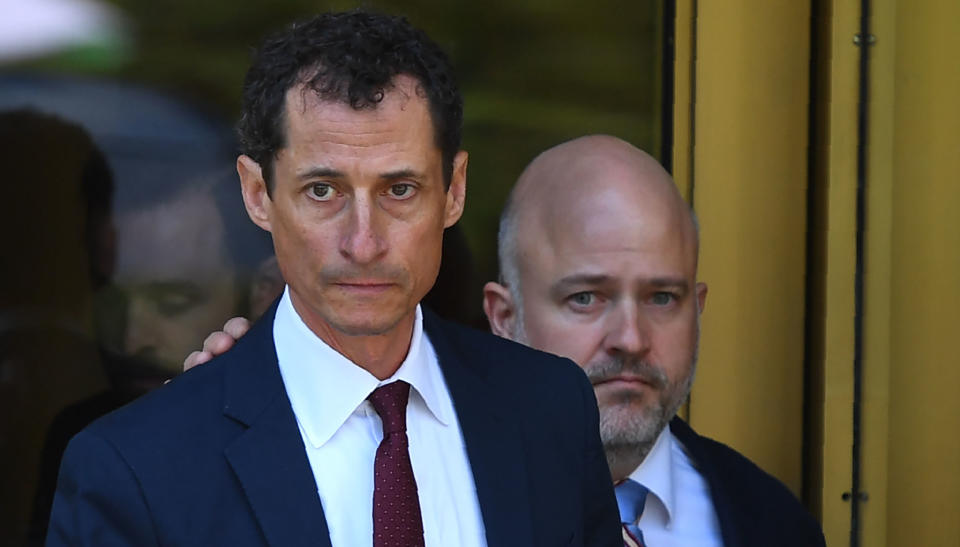 Weiner leaves federal court in New York on Friday.&nbsp; (Photo: TIMOTHY A. CLARY via Getty Images)