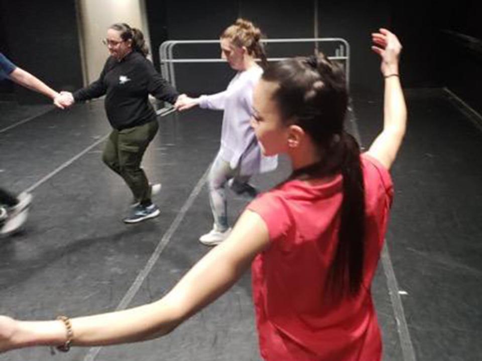 Rania Charalambidou leads a free Greek folk dance class at Montgomery Ballet.